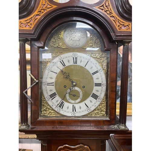 72 - TEMPUS FUGIT! - A nice early antique brass faced George III style longcase clock, with fine mahogany... 