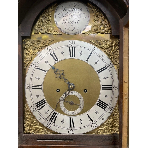 72 - TEMPUS FUGIT! - A nice early antique brass faced George III style longcase clock, with fine mahogany... 