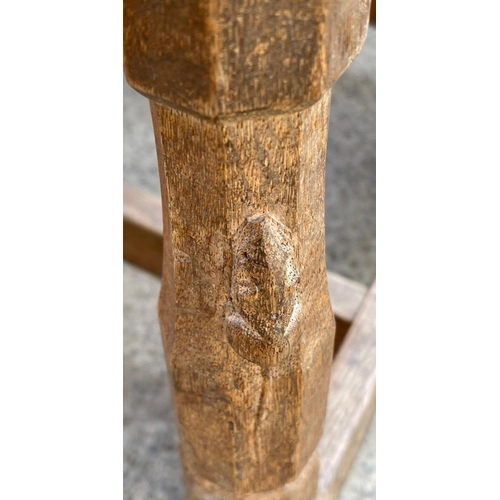 72B - MAGICAL - MOUSEMAN (Robert Thomson of Kilburn) set of FOUR carved oak dining chairs with carved latt... 