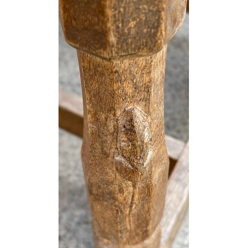 72C - MAGICAL - MOUSEMAN (Robert Thomson of Kilburn) set of FOUR carved oak dining chairs with carved latt... 