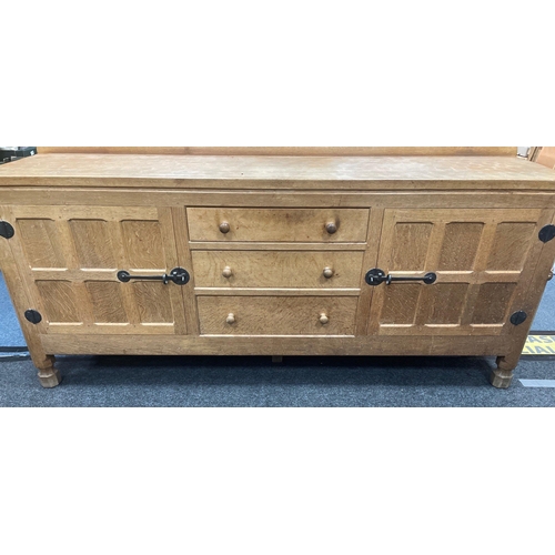 72D - MAGICAL - MOUSEMAN (Robert Thomson of Kilburn) SIDEBOARD (W: 185cm H: 82cm D: 47cm approx) with thre... 