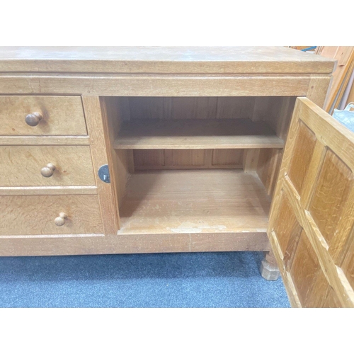 72D - MAGICAL - MOUSEMAN (Robert Thomson of Kilburn) SIDEBOARD (W: 185cm H: 82cm D: 47cm approx) with thre... 