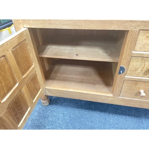 72D - MAGICAL - MOUSEMAN (Robert Thomson of Kilburn) SIDEBOARD (W: 185cm H: 82cm D: 47cm approx) with thre... 