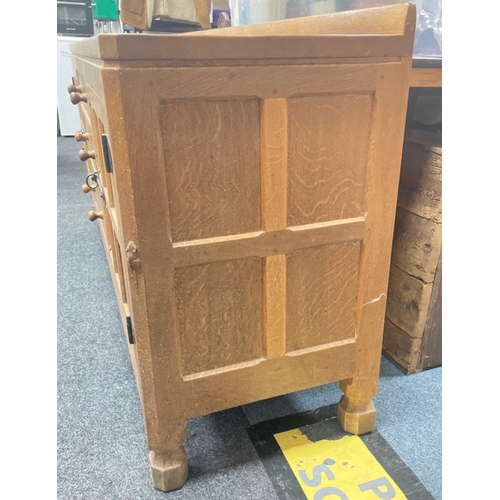 72D - MAGICAL - MOUSEMAN (Robert Thomson of Kilburn) SIDEBOARD (W: 185cm H: 82cm D: 47cm approx) with thre... 