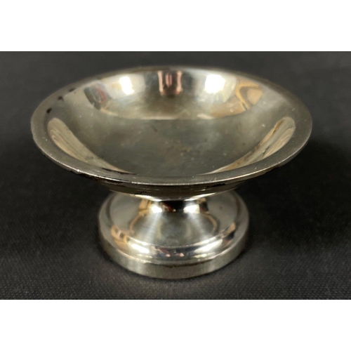 78 - A small silver plate dish on a pedestal  (7cm dia and 4cm high) and spoon by GUSTAV ERIKSSON of Swed... 