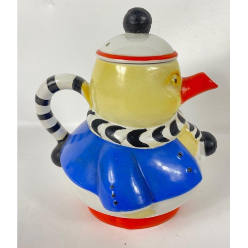 96 - Rare - SHELLEY signed by MABEL LUCIE ATTWELL, a duck teapot (reg 724421) standing 18cm tall and a ra... 