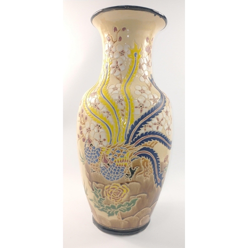 113 - A LARGE DECORATIVE ORIENTAL inspired large cream based vase with blossom flora and fauna decoration ... 