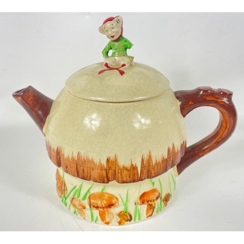 124 - A KEELE STREET pottery teapot (16cm high with milk jug and sugar bowl, a SUVESCO goblin teapot (19cm... 