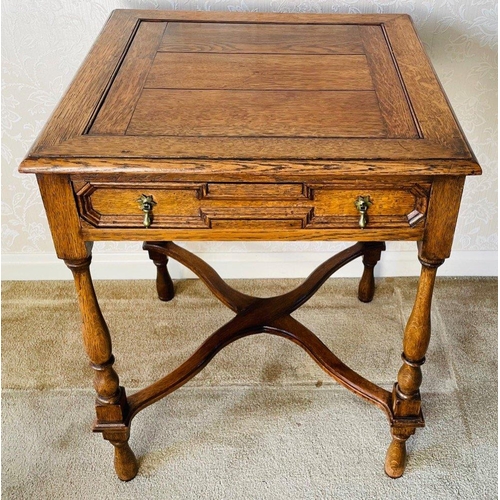 331 - A nice VINTAGE OAK card table which converts to a tea table - UNUSUAL - 60cm square top x 73cm heigh... 