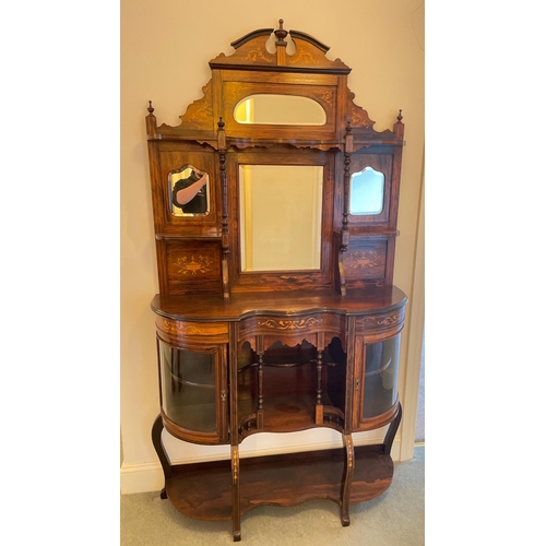 358A - A BEAUTIFUL Rosewood VICTORIAN display cabinet with curved glazed doors and marquetry features - dim... 