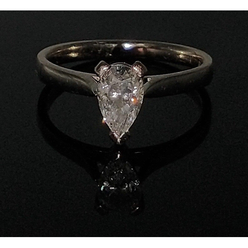 7 - DIAMONDS ARE A GIRLS BEST FRIEND!STUNNING! Diamond 750 stamped white gold pear shaped DIAMOND ring 0... 