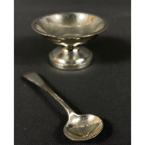 A small silver plate dish on a pedestal (7cm dia and 4cm high) and