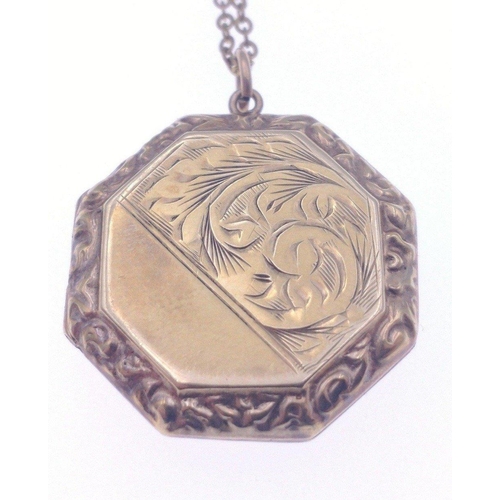 3 - A 9ct B & F stamped pendant which holds space for two pictures - the chain is unmarked 'yellow m... 