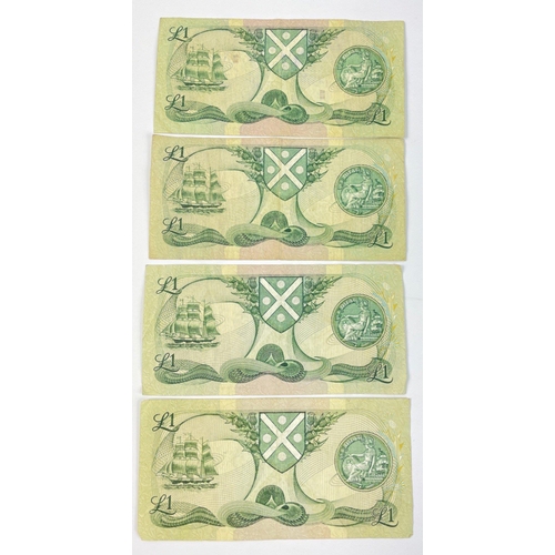 52 - BANK OF SCOTLAND £1 notes x4 Qty 18th Nov 1986 x2qty, 4th Nov 1980(with biro pen marks) and 19th Aug... 