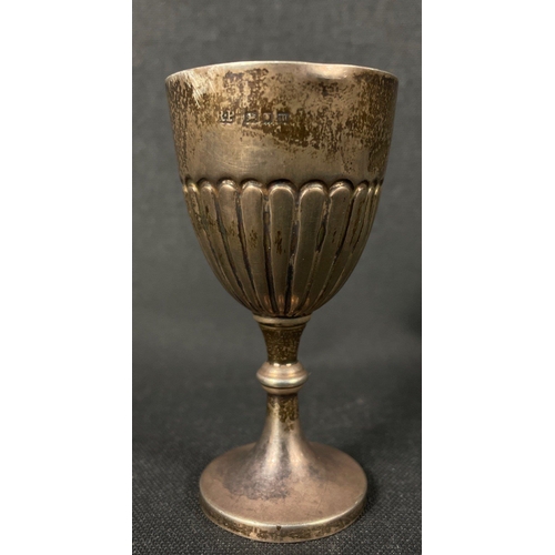 82 - Three small silver hallmarked cups (tallest being 8cm), the first - Chester 1926, weight 29g, the se... 