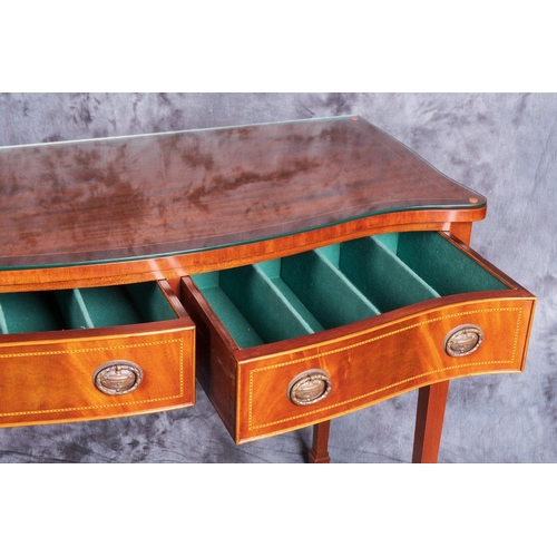 107 - RICHARDSONS handmade flamed Honduras mahogany sideboard/table with two cutlery drawers - dimensions ... 