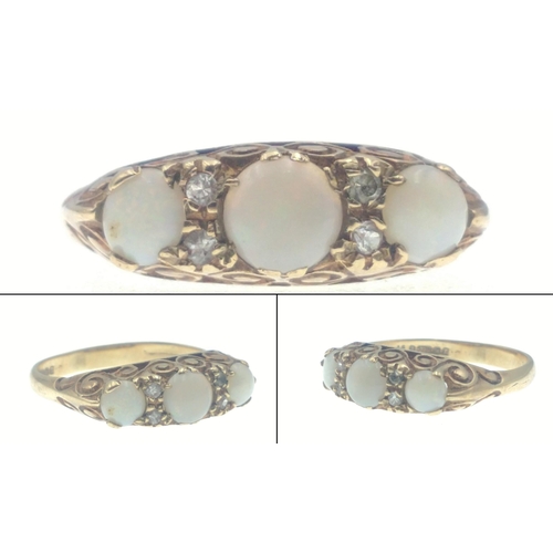 1 - 375 stamped large triple opal set ladies ring size Q gross weight 2.75g approx#2