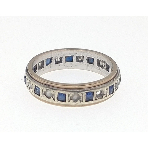 15 - A nice VINTAGE 375 stamped engagement ring with small blue and white stones, (one white stone missin... 