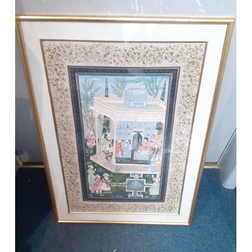 163 - A beautiful hand-painted framed Persian on silk painting frame size 88x60cm, visible work 72x46cm#17... 