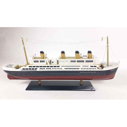 227 - TITANIC wooden scale model.  50cm long approx, displays well but only four lifeboats !#240