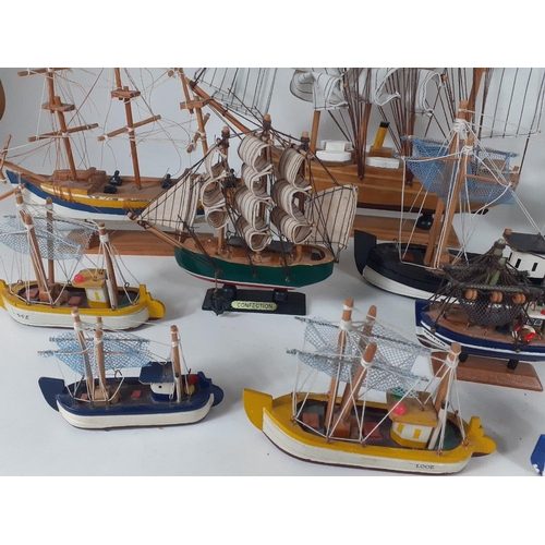 228 - SHIP AHOY !   A collection of 12 wooden model boats, largest 32cm approx.  Trawl the nets, you will ... 