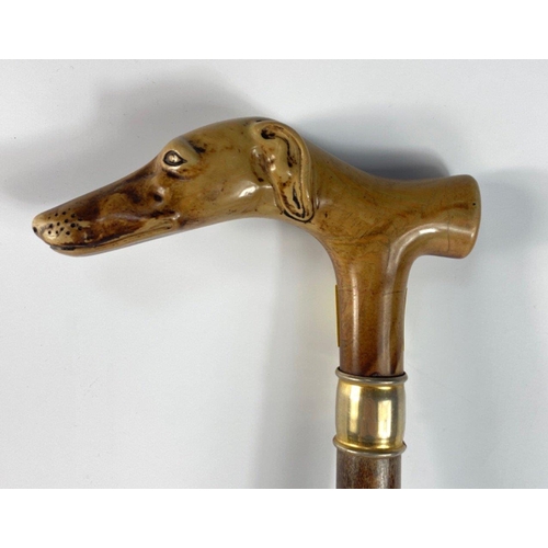 236 - An interesting walking stick (approx 90cm in length) with a well-crafted GREYHOUND HEAD handle#256... 