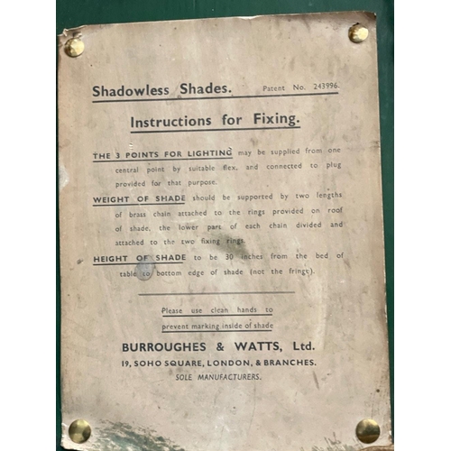 277 - A RARE c1950's BURROUGHS & WATTS Ltd branded Billiard/Snooker table overhead full size shadowles... 