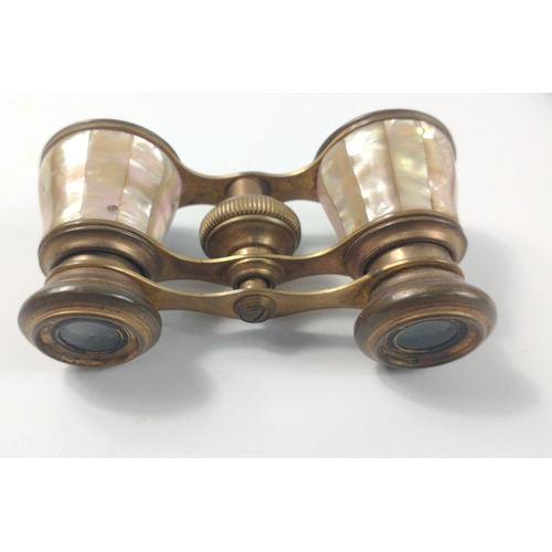 280 - A pair of vintage mother-of-pearl and brass OPERA GLASSES in their own pouch, only 9.5x4.5cm in size... 