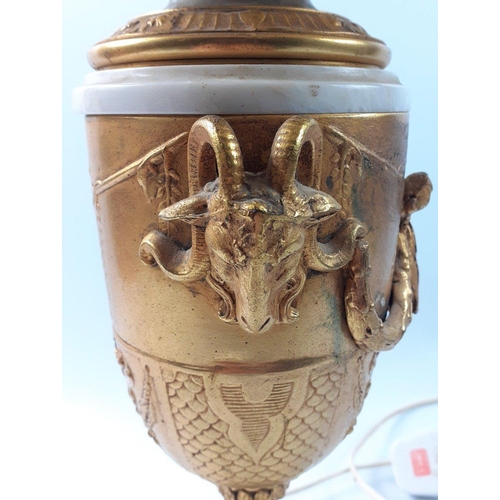 305 - SUPERIOR QUALITY A CLASSICAL
 style ROMANESQUE table electrical lamp embellished with goats heads an... 