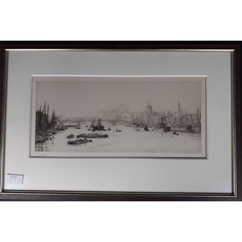 323 - By WL WYLLIE (1851  1931), an etching on paper, signed in pencil by the artist, of the Thames showin... 