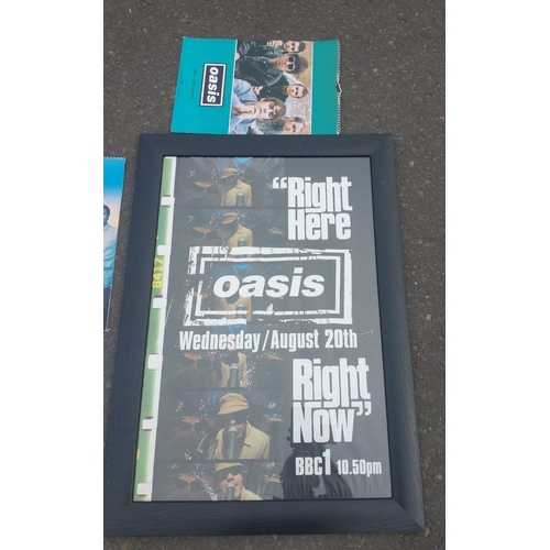 328 - OASIS FANS OUT THERE! Two framed OASIS posters - 'Out 2-10-95' and (83x56cm approx), and 'Right here... 