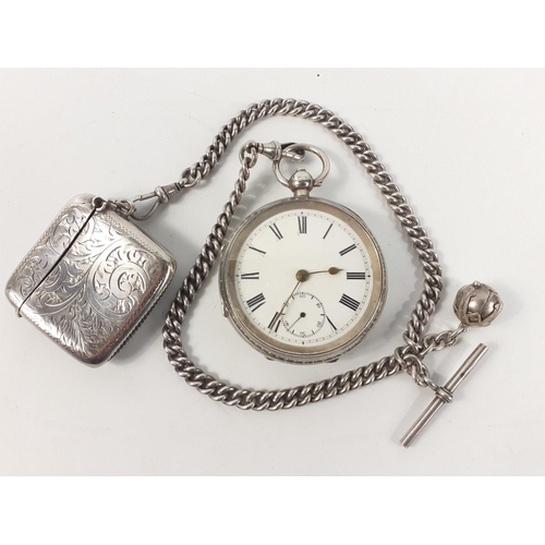 32A - Substantial silver pocket watch hallmarked for Birmingham 1911.  Includes substatial albert chain (w... 