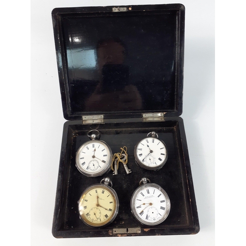 32B - A lacquer box containing four silver pocket watches. Gross weight 430g approx#35