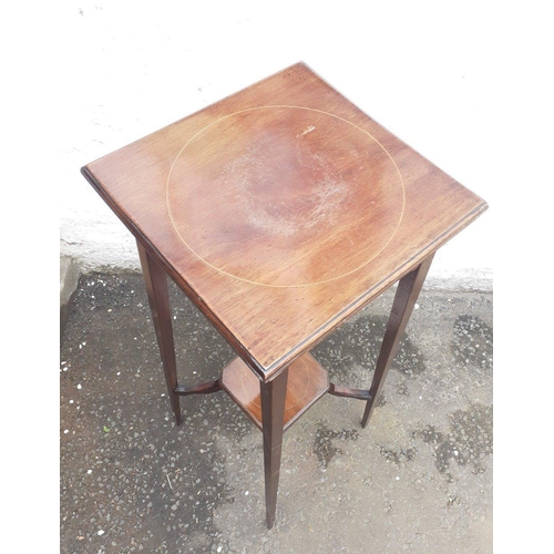 384 - AN EDWARDIAN tall plant table with lower shelf  - 50cm square top x height 106cm approx#408