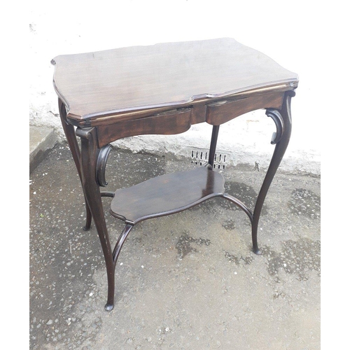 385 - A small VICTORIAN swivel-topped card table with lower shelf - width 65cm x 45cm depth x height 76cm#... 