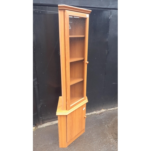 433 - A SUBSTANTIAL corner cabinet complete with glass and cupboard. Dimensions- 180cm tall x 84cm wide at... 