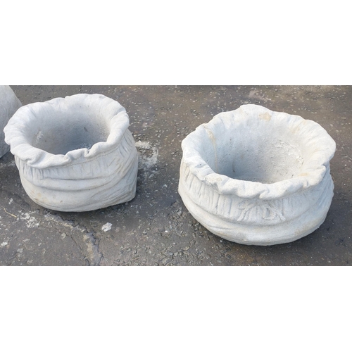 469 - Pair of large stone effect sack garden planters brand new - dimensions 25cm height x 38cm dimameter ... 