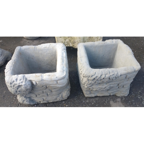 470 - Pair of SUBSTANTIAL stone effect Ivy brick effect square planters - dimensions for each are 26cm hei... 