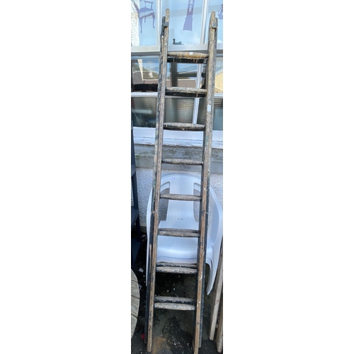 477 - A VINTAGE wooden set of 16 step ladders#504