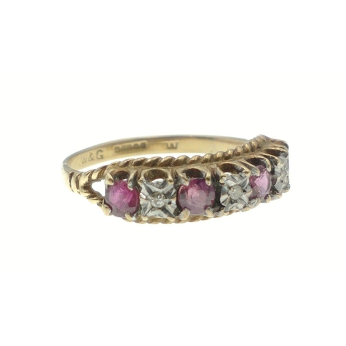 5 - A garnet and diamond (untested) 375 stamped yellow gold ring, Size N, gross weight 2.00g#6