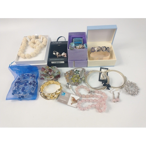 55 - Statement piece costume jewellery to include 3 bangles by M&S Autograph, a large floral bangle, ... 