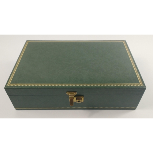 58 - A nice QUALITY two tiered green faux-leather clad jewellery box - dimensions 32cm long x 20cm depth ... 