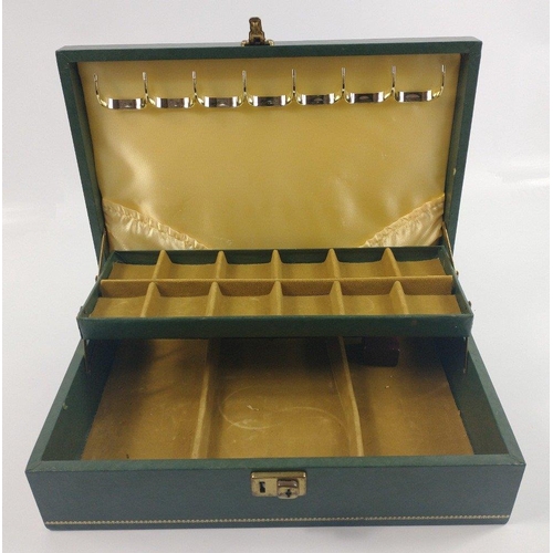 58 - A nice QUALITY two tiered green faux-leather clad jewellery box - dimensions 32cm long x 20cm depth ... 