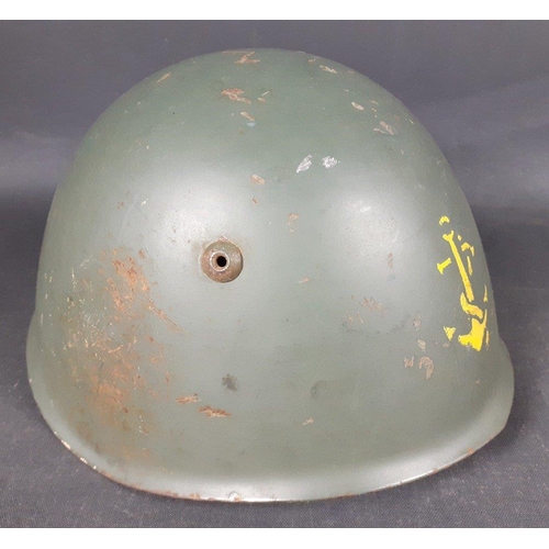 85 - WWII Italian Navy hard hat steel helmet with lining.  Numbered P4 to rear internal lip.  Used good c... 