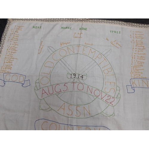 90 - WWI GLASGOW VETERANS interest. Old Contemptibles Association hand stitched named commemorative table... 