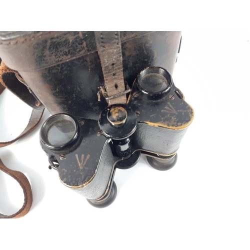 97A - Boer War officers field glasses / binoculars in original leather case.  Broad arrow marked, case nam... 