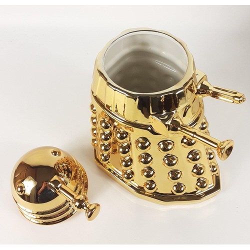 286 - DOCTOR WHO. OVERSIZED Gold ceramic Cookie Jar / Biscuit Barrel in the form of a Dalek 35cm high appr... 