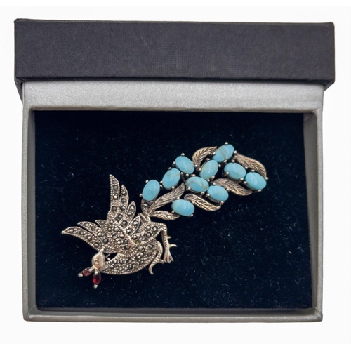 426 - A 925 silver marcasite and blue stone bird brooch 6cm long, gross weight 12.00g#2