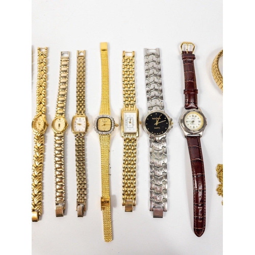 452 - A large QUANTITY of dress everyday ladies yellow metal bracelet watches to include such brands as LI... 