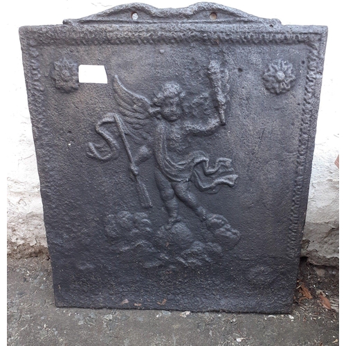 466 - A vintage FRENCH Cast Iron FIREBACK featuring a Cherub measures 37cm x 42cm#42